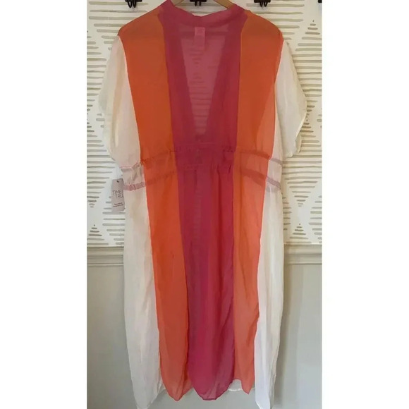 NWT Women’s Large Pink and Orange Gathered Waist Swim Cover Up - Picture 3 of 3